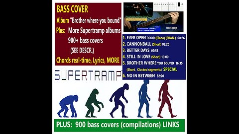 Bass cover SUPERTRAMP: BROTHER WHERE.. _ Chords real-time, Lyrics, 900+ bass covers (LINKS)