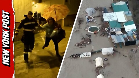 Drone footage captures massive flooding in Spain caused by storm Leonardo