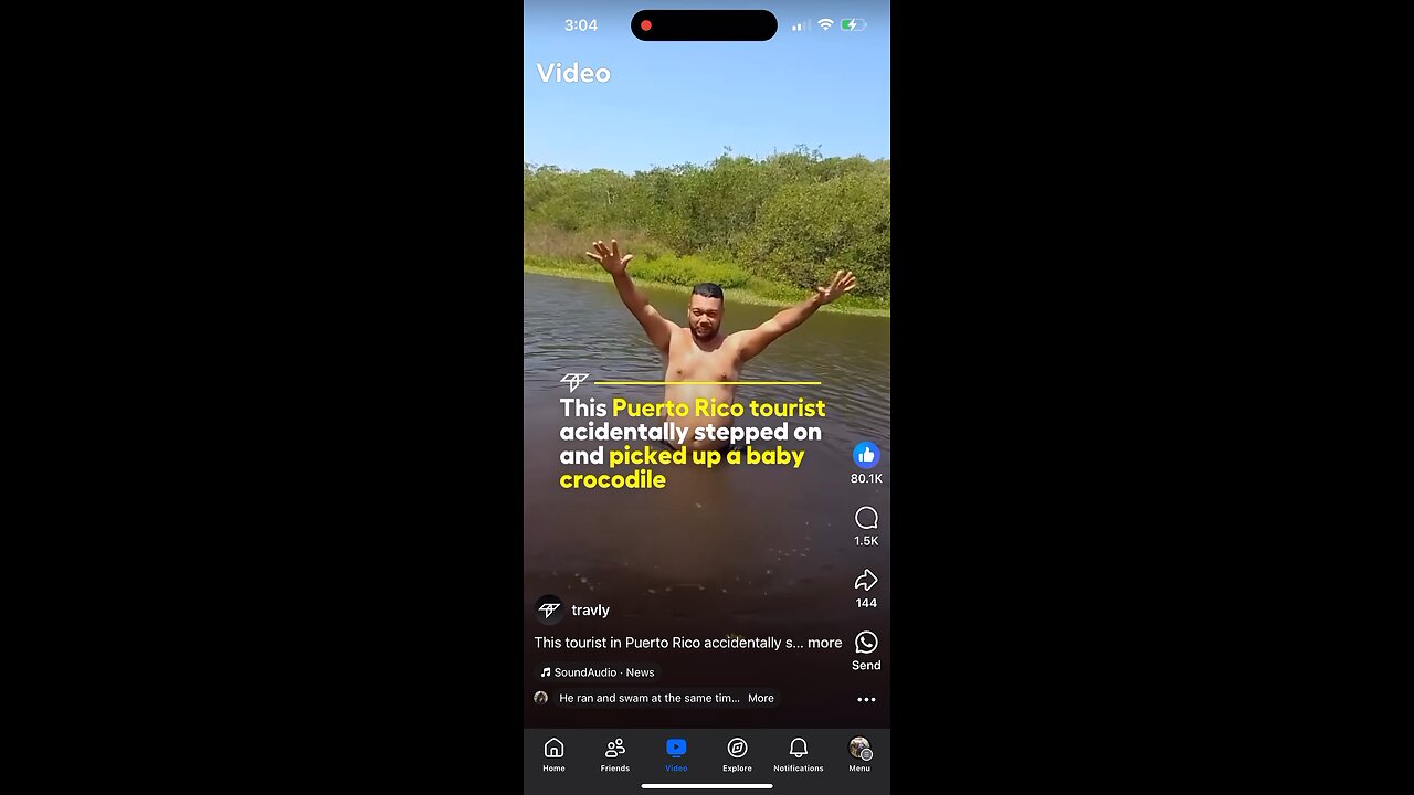 FUNNY. He unknowingly stepped on and then picked up a BABY CROCODILE.