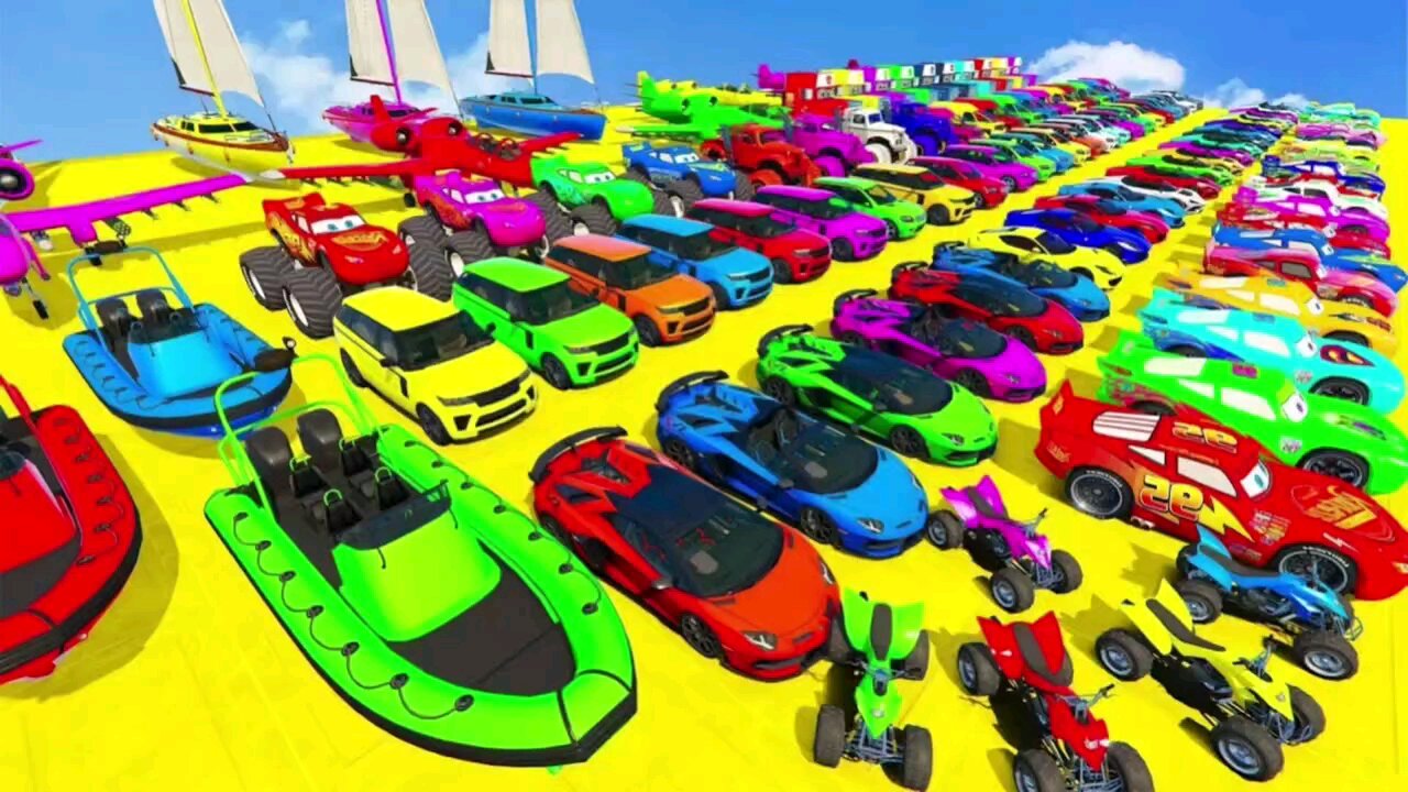 GTA V Spiderman Mega Ramp Boats, Cars, Motorcycle With Trevor and Friends Epic Stunt Map Challenge
