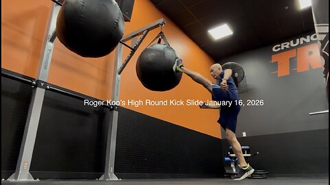 1/16/26: At age 72, my bag workouts continue at Crunch Fitness, Acworth GA. High Round Kick Slide
