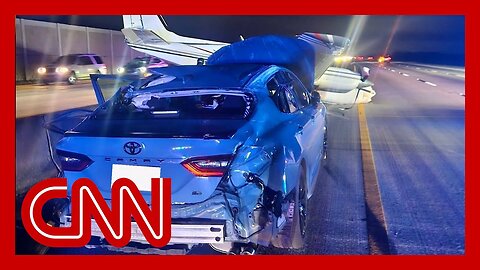 Dramatic moment plane collides with car during highway crash landing