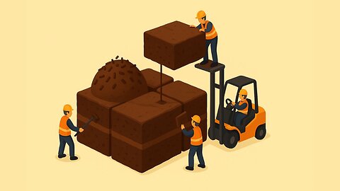 TINY CONSTRUCTION CREW: Builds GIANT CHOCOLATE BROWNIE with fresh coffee finale!
