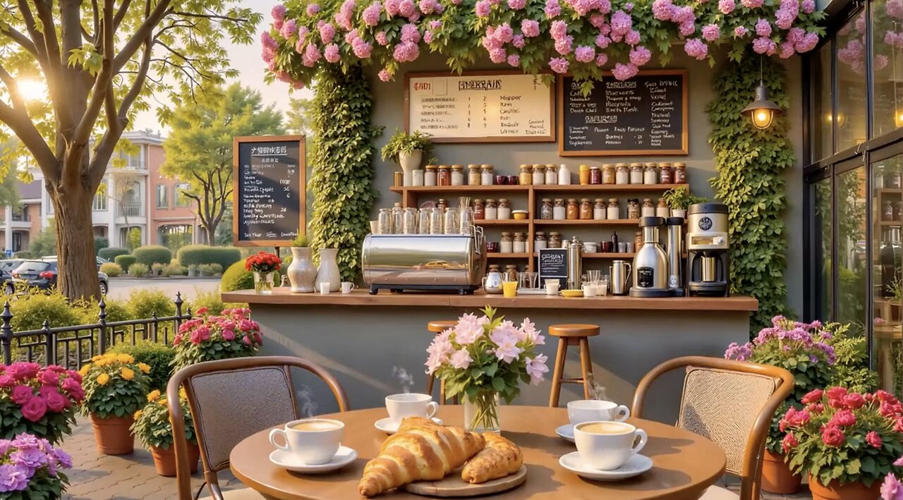 Morning Spring Jazz - Outside Coffee Shop Ambience Tranquil Jazz.