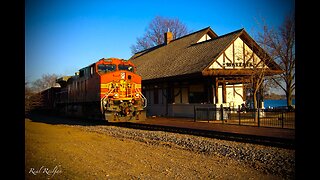 BNSF 4545 Rolling into the Sunset with Wayzata Depot in Background - Wayzata Sub
