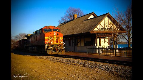 BNSF 4545 Rolling into the Sunset with Wayzata Depot in Background - Wayzata Sub