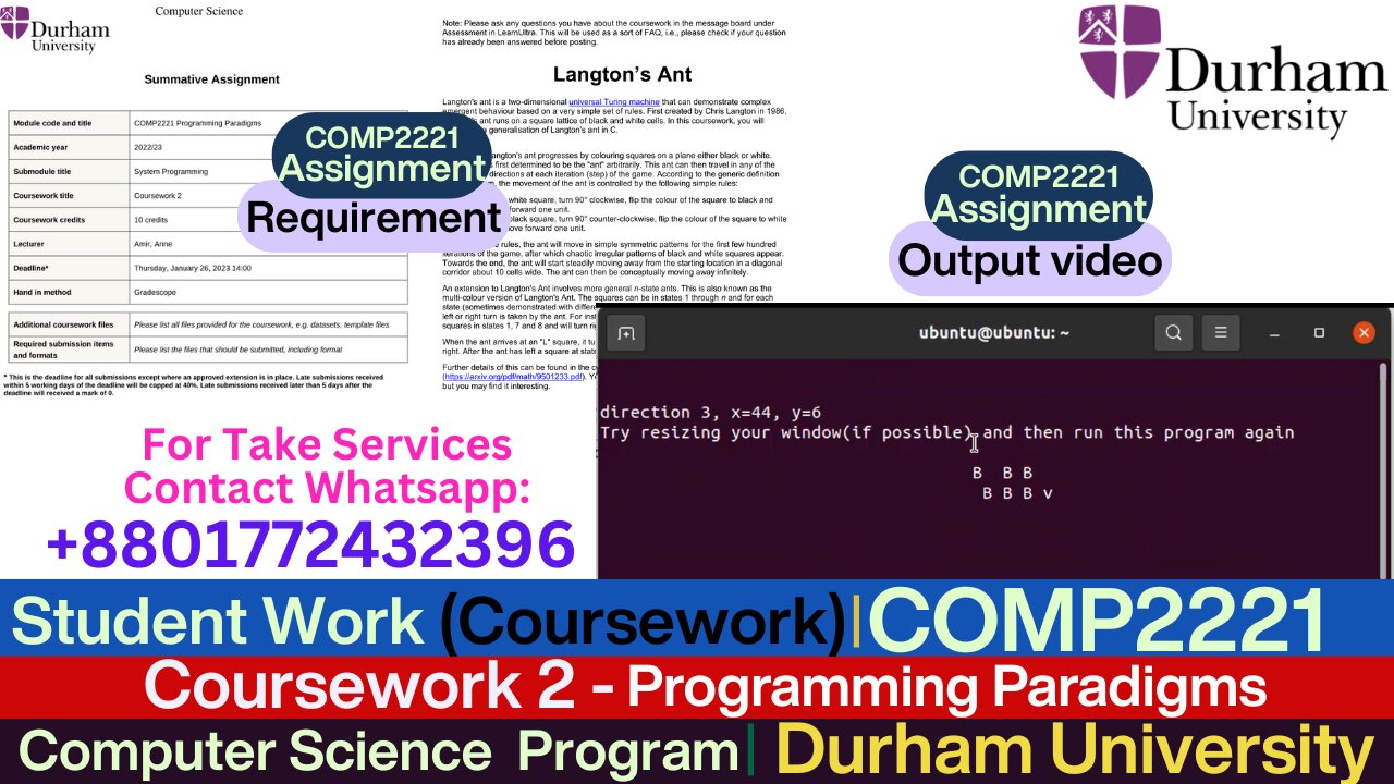 Client Work (Assessment) |COMP2221 C Programming -Langton’s Ant Complete Project | Durham University