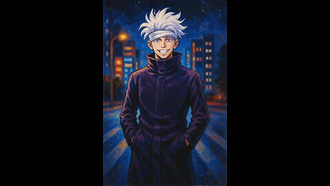 🎨 LIVE: Painting GOJO SATORU from Jujutsu Kaisen in a Cyberpunk Cityscape