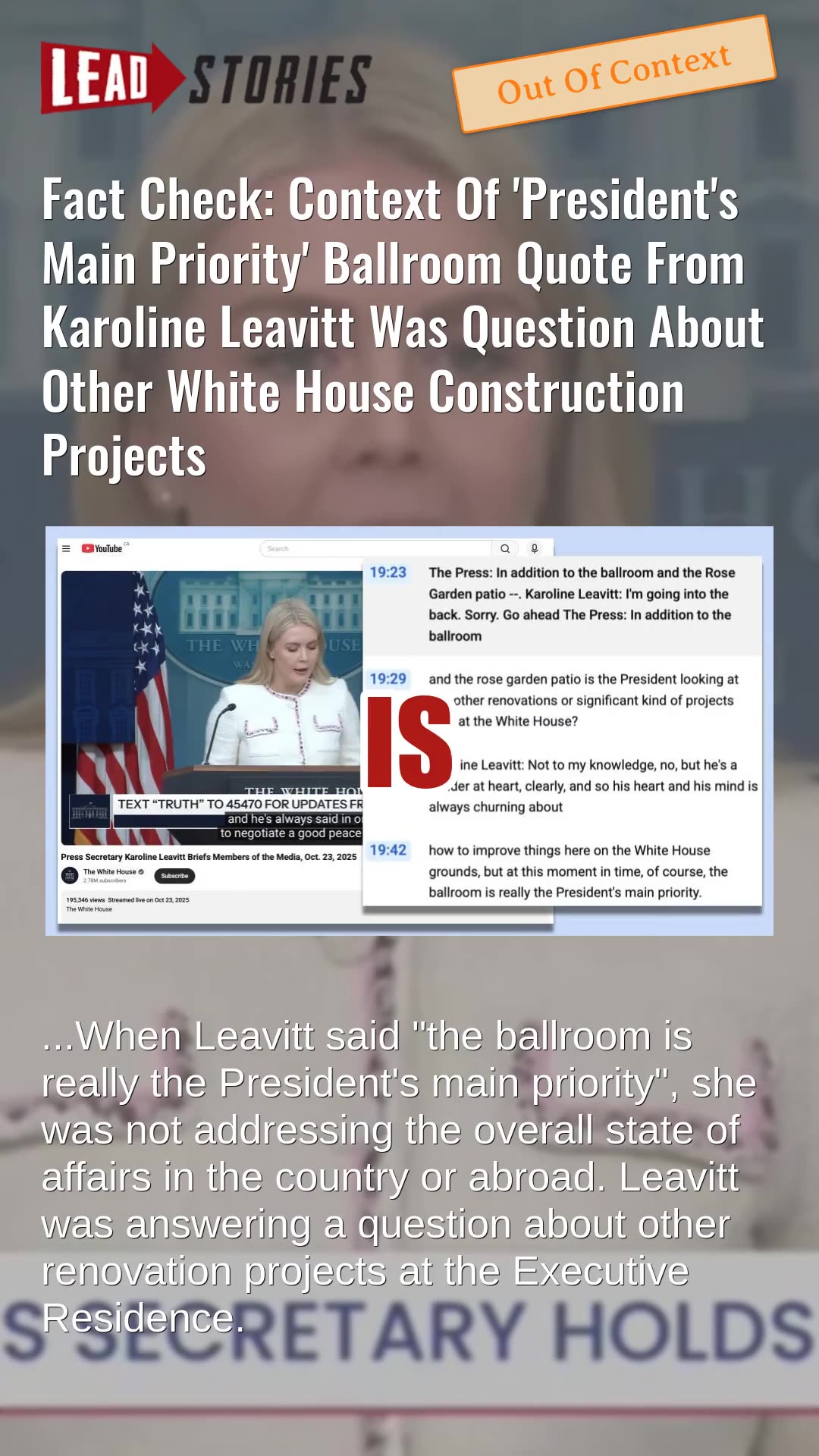 Fact Check: Context Of Presidents Main Priority Karoline Leavitt Ballroom Quote -- Question