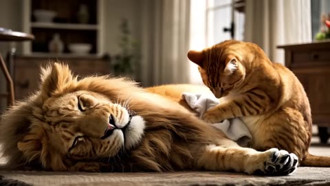 Tiny Cat Saves Injured Lion and Cooks Him a Meal! 🐱🦁