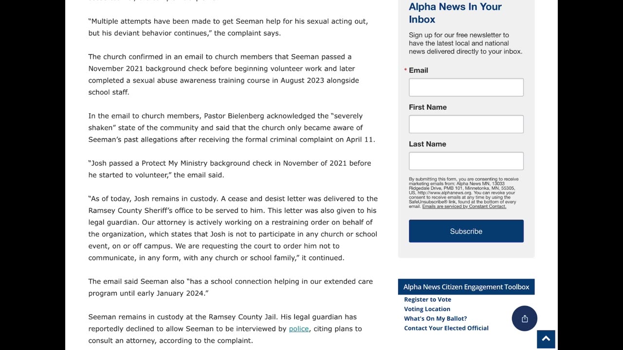 Website Read | Minnesota Church Reeling After Learning Volunteer Charged With Sexually Assaulting….