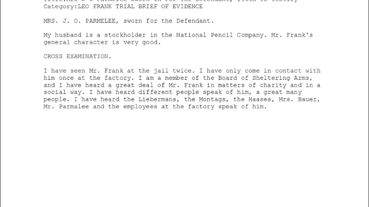 MRS J 0 PARMELEE, Sworn In For The Defendant, 136th To Testify