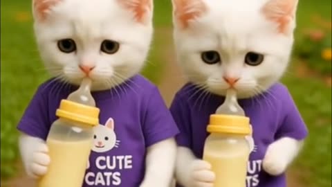 Adorable Twin Cats Drinking Milk Like Babies 🍼🐾