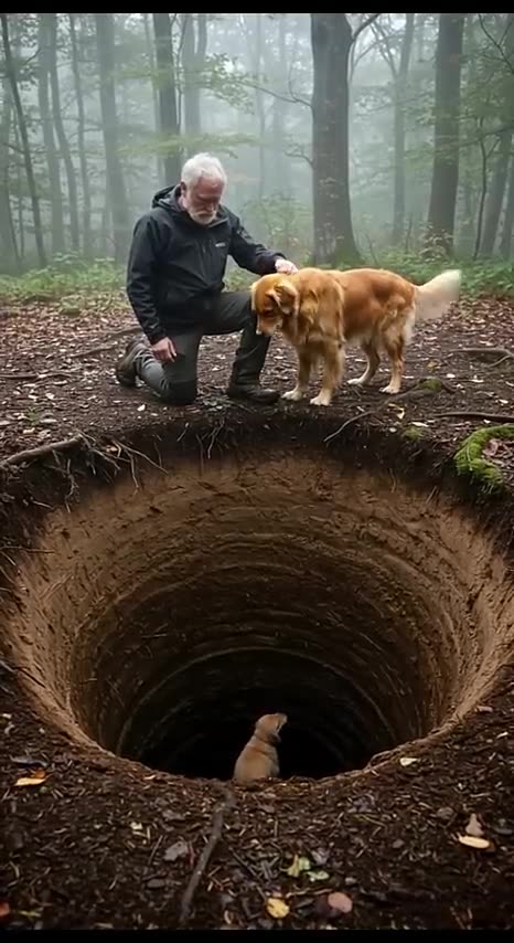 Kind Man Saves a Golden Retriever Pup from a Hole