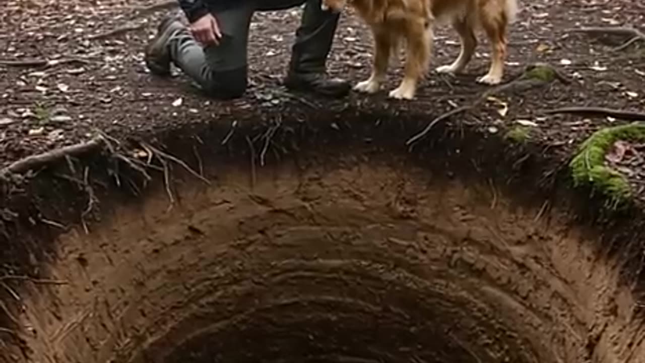 Kind Man Saves a Golden Retriever Pup from a Hole