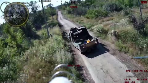 Russian Truck Loaded with Mortar Rounds Hit by Drone