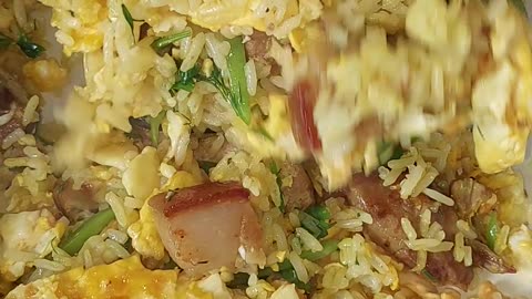 Fried Rice with Adobo. #3ThreeEggs #3ggs #PanlasangPinoy #lutongbahay #MadiskartengNanay #friedrice