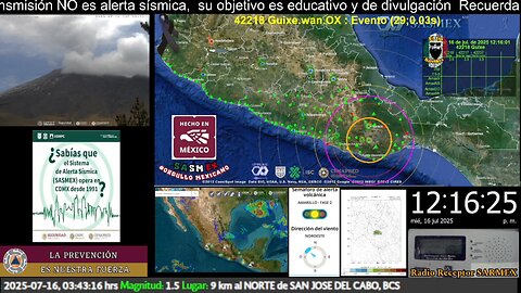 #SISMO Magnitud 4.5 Loc 3 km al NOROESTE de TLACOLULA, OAX 16/07/25 12:15:44 #noameritoalerta