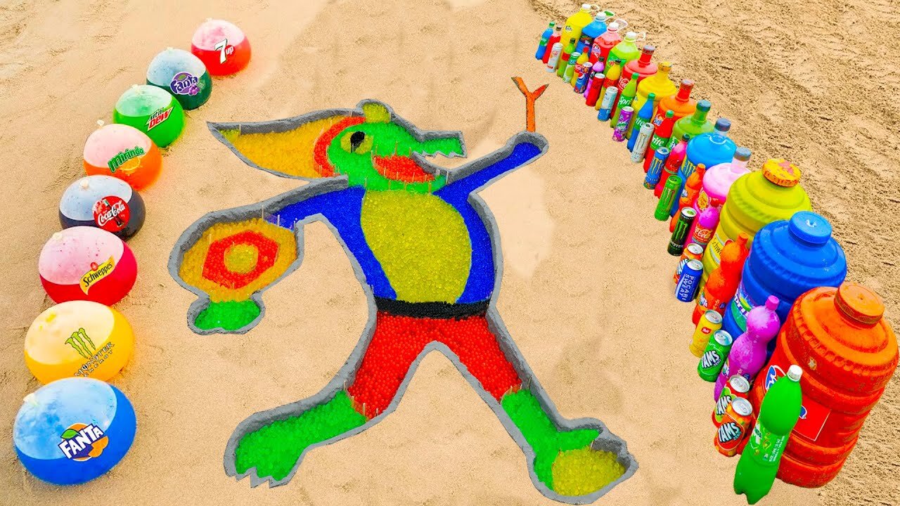 How to make Rainbow Lil Gator Game with Orbeez, Balloons Fanta, Coca Cola vs Mentos & Popular Sodas