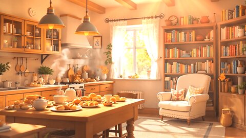 Cozy Village Kitchen Ambience — Baking, Tea & Book Nook Comfort