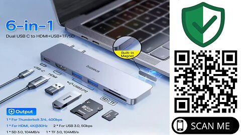 Baseus 6-in-1 Hub | Dual USB-C, 40Gbps Speed, 4K Output, 8.3mm Slim – Compatible with MacBook