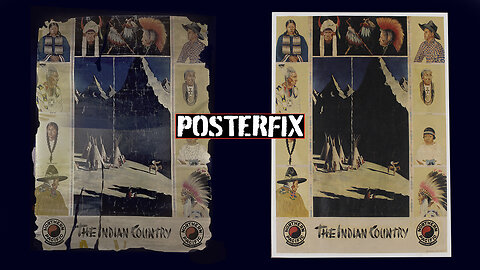 RESTORING The INDIAN Country 1935 Northern Pacific Poster Fix