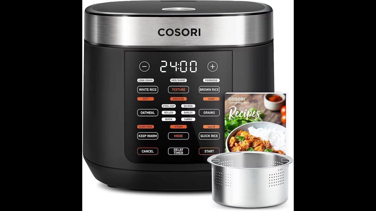 COSORI 10-Cup Rice Cooker| 24H Keep Warm, 18-Function Fuzzy Logic, Stainless Steel Steamer Basket