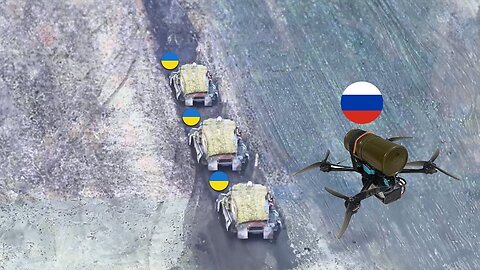 Russian FPV Drones Ambush Large Ukrainian Supply Convoy