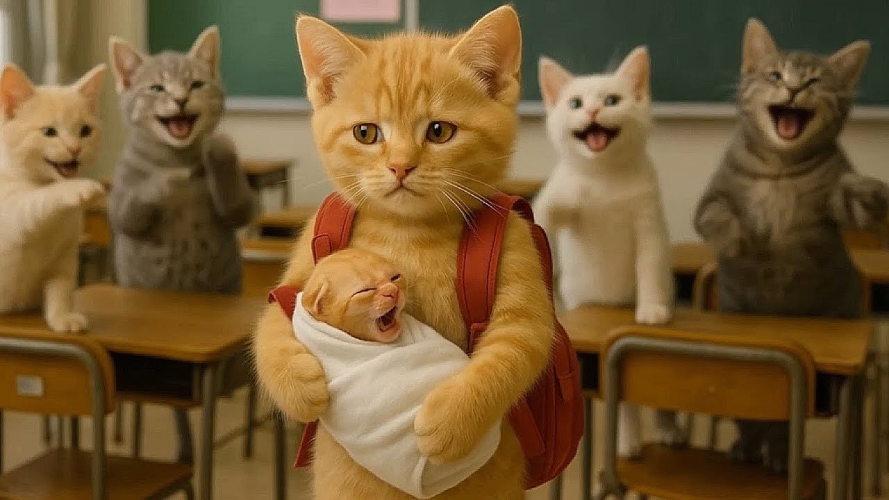 Kitten Was Ridiculed but Still Determined to Save an Abandoned Newborn Baby with Its Mama Cat