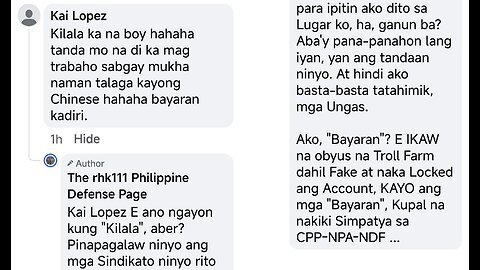Anti-China, Anti-Duterte, Pro-US Troll threatens me with retaliation at my own Local Community