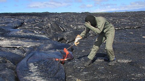 POV OF Geologists Collecting Lava