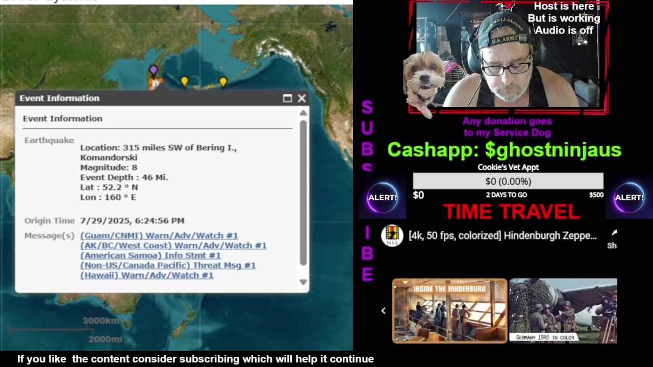 7-29-25 Live - 8.0 quake 315 miles SW of Bering I., Komandorski
