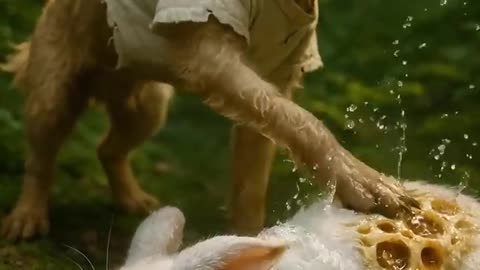 🐶 Cute Dog Rescues Bunny from Bees! 🐰✨ #doglover #heartwarming #youtubeshorts