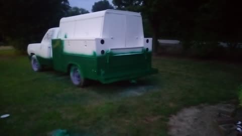 2nd coat of fire mist green metallic paint on a 1974 Dodge service truck