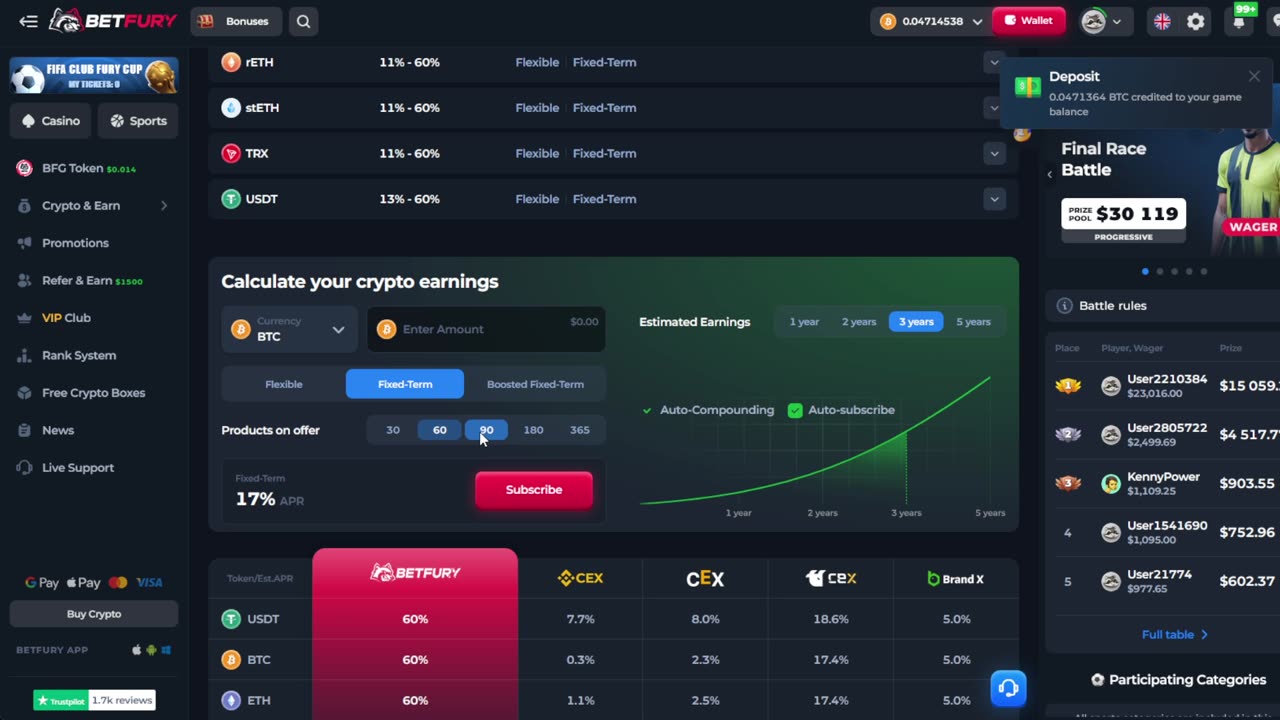BetFury - Crypto Staking [BTC] Fixed - Term 27%
