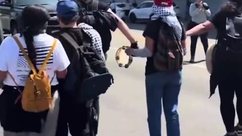 Anti-ICE protesters in LA feebly try to stop a law enforcement vehicle from passing