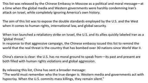 The Chinese Embassy in Moscow has published a list of countries bombed
