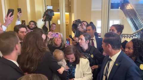Kristi Noem Mobbed by Crazed Leftists While Holding Grandbaby After Committee Testimony