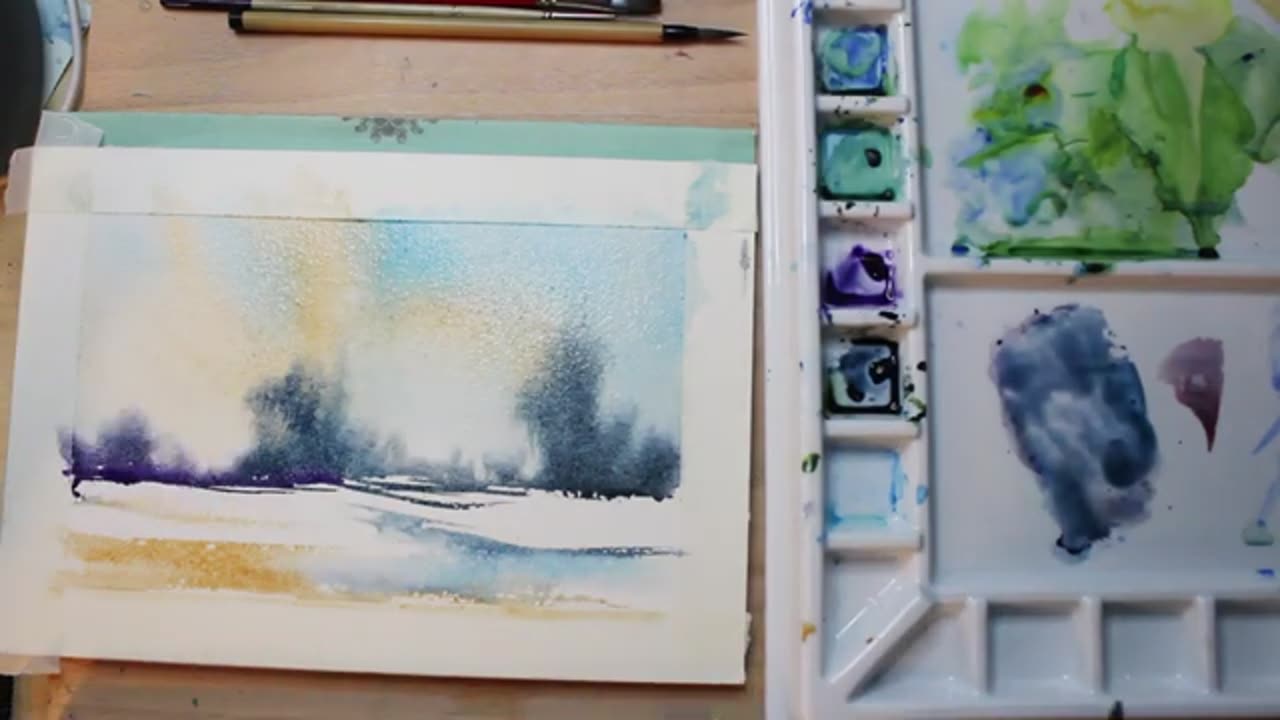 Winter watercolor scenery. So easy, it almost paints itself!