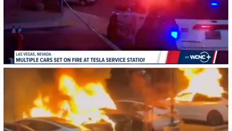 #BREAKING: Several #Tesla #cars were set on #fire in #LasVegas by an individual.