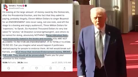 Trump Says Beyonce, Oprah, Kamala Harris Took Illegal Money from Democrats