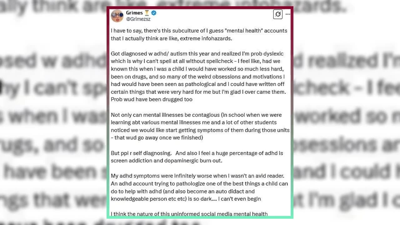 Grimes Shares Autism & ADHD Diagnosis