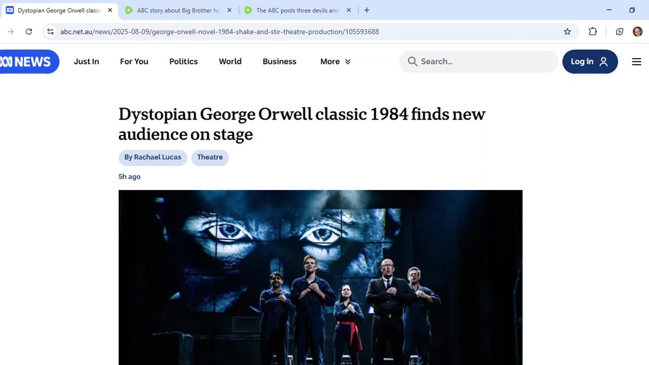 ABC runs story on 1984 stage play day after Big Brother host's house catches fire. Q incidence?
