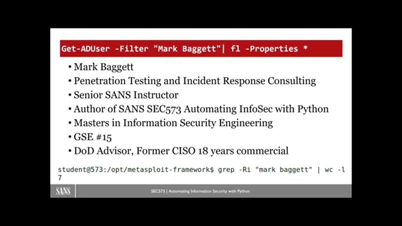 SANS Introduction to Python Course | Mark Baggett