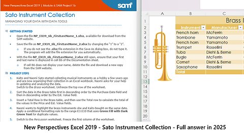 New Perspectives Excel 2019 | Module 6: SAM Project 1b | Sato Instrument Collection