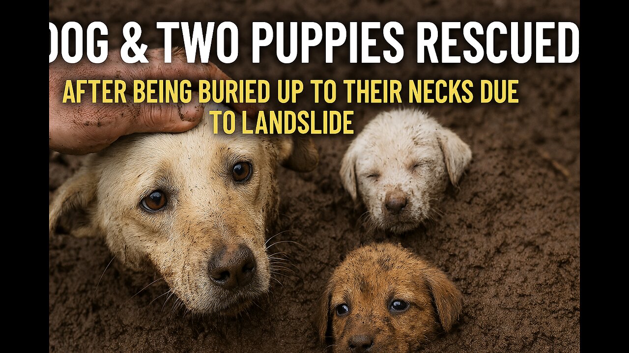 Dog & two puppies were rescued after being buried up to their necks due to landslide 🐶