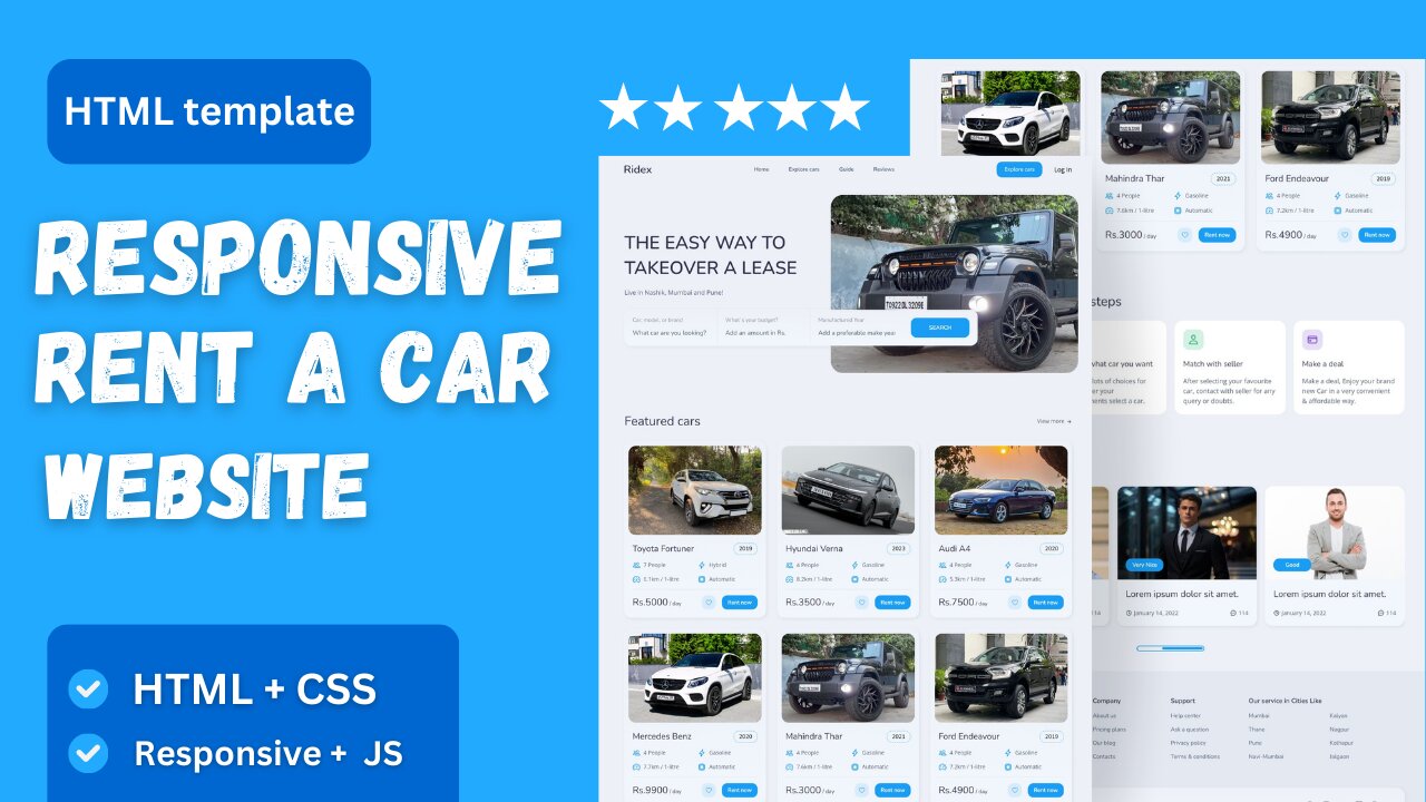 🚗 Car Rental Website Design using HTML, CSS & JavaScript | Full Responsive Layout