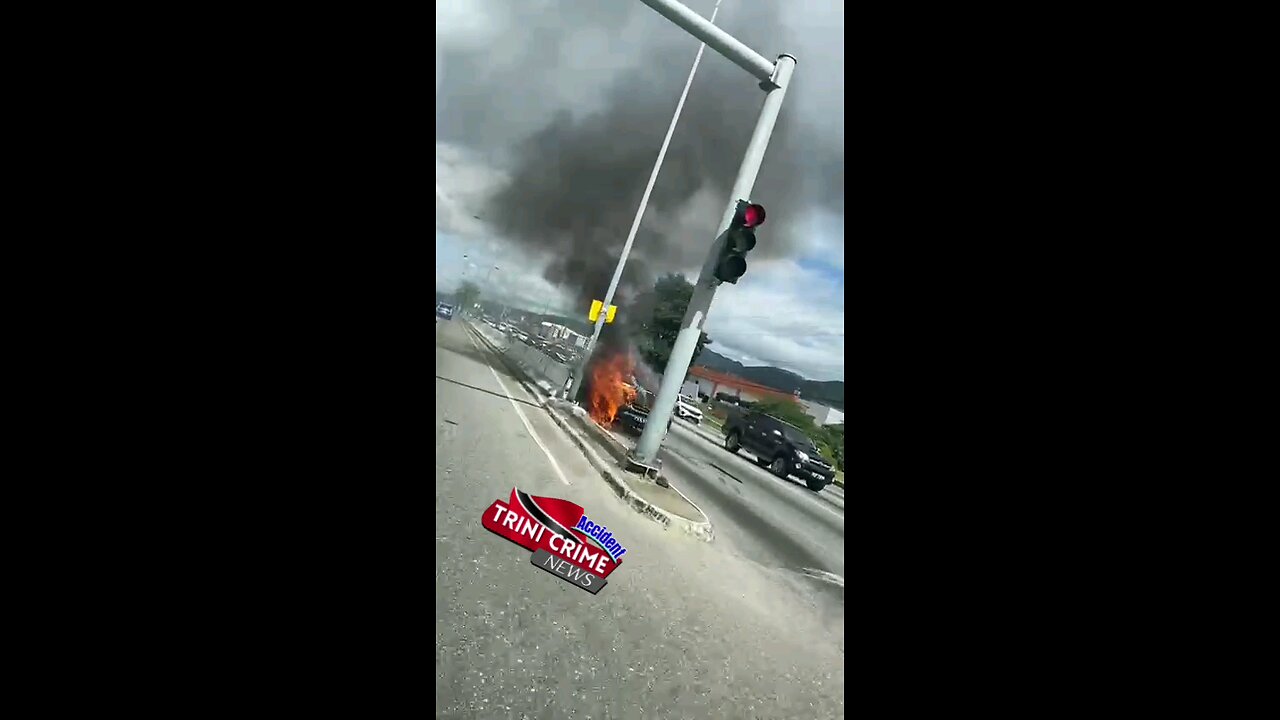 Car on fire eb orange Grove light on the extreme right turn off lane