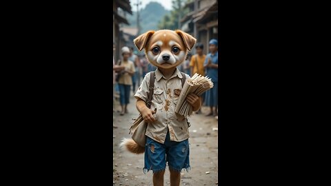 Cute puppy worked hard to buy laptop