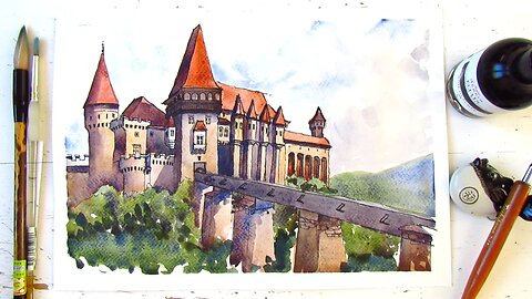 Urban Sketching Romania| Dip Pen and Watercolor Medieval Corvin Castle